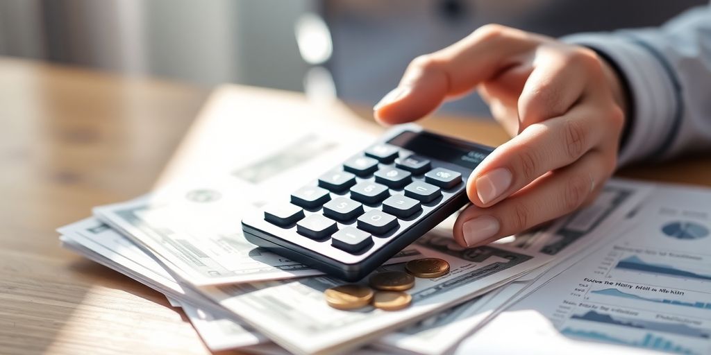 Person reviewing a budget with a calculator