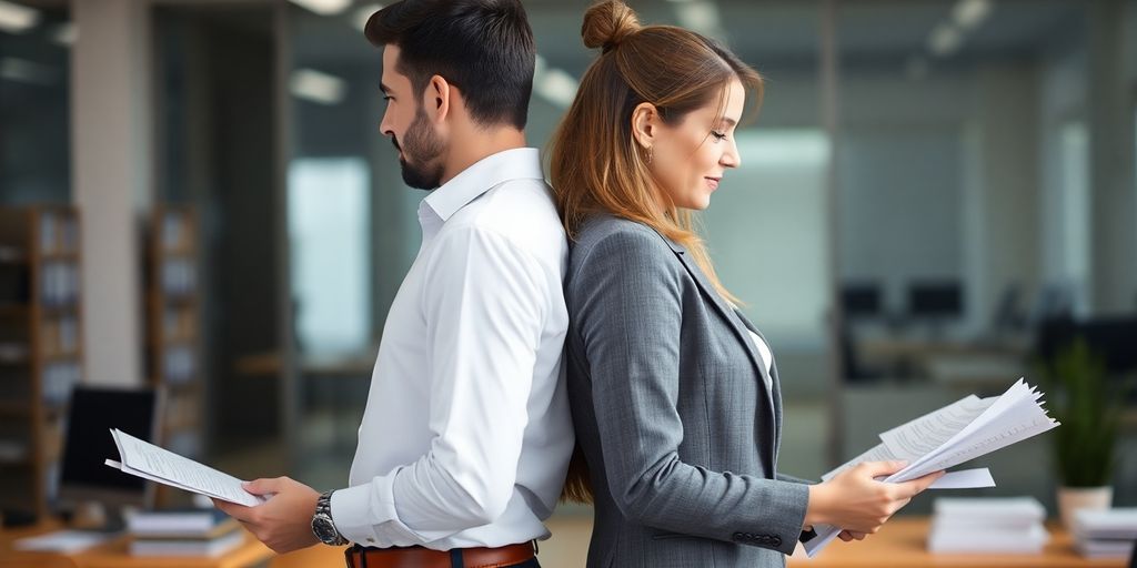 Two professionals comparing ledgers